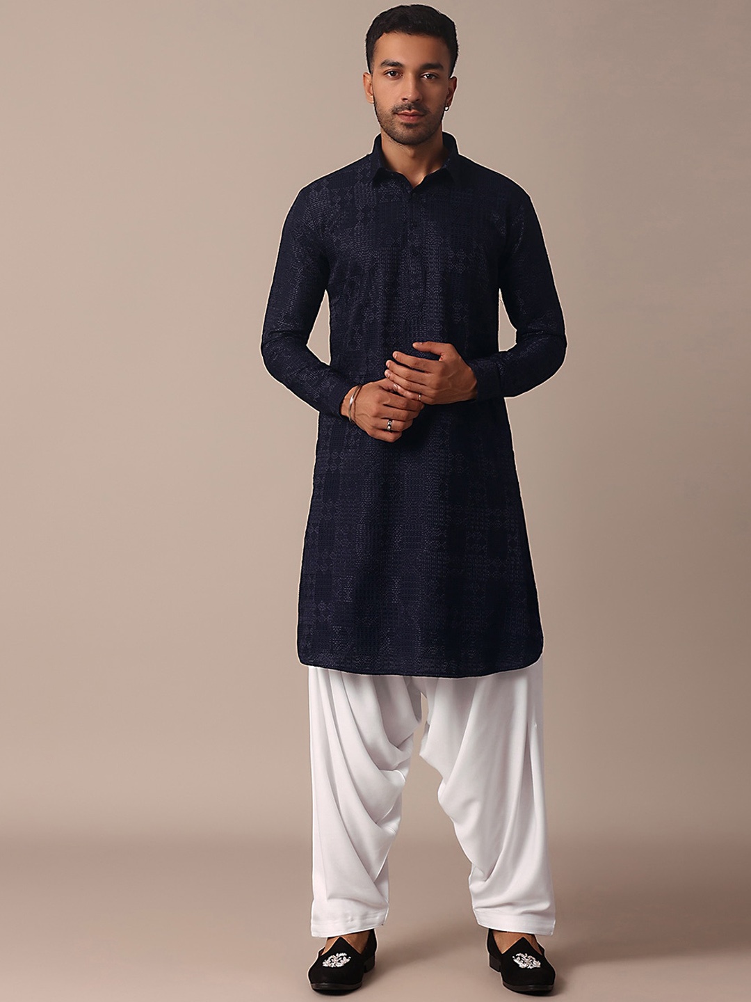 KALKI Fashion Shirt Collar Regular Kurta with Pyjama, Blue