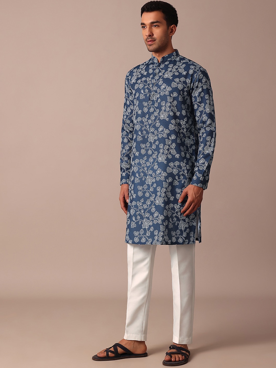 

KALKI Fashion Cotton Silk Thread Work Kurta, Blue
