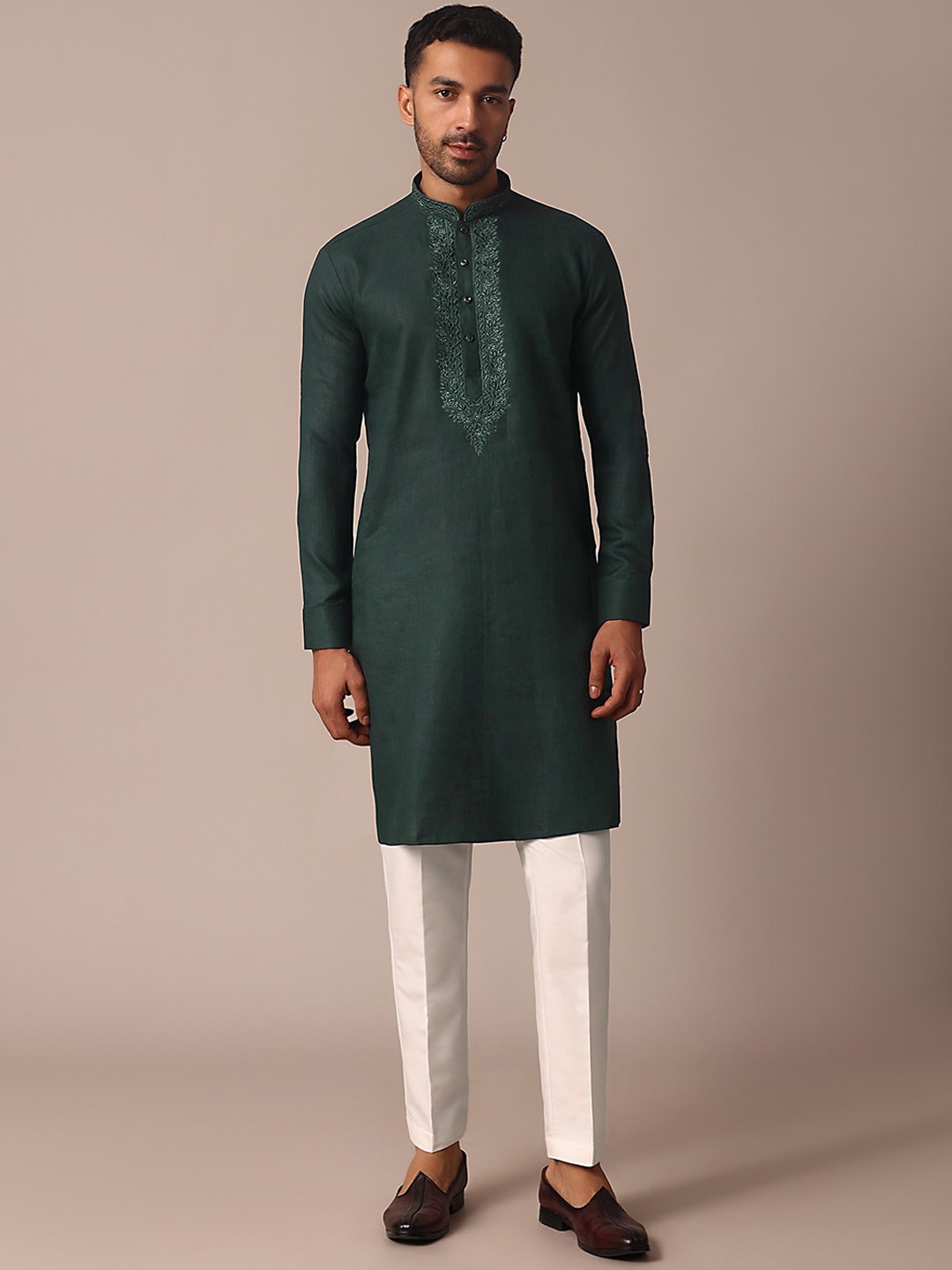 KALKI Fashion Floral Embroidered Thread Work Kurta, Green