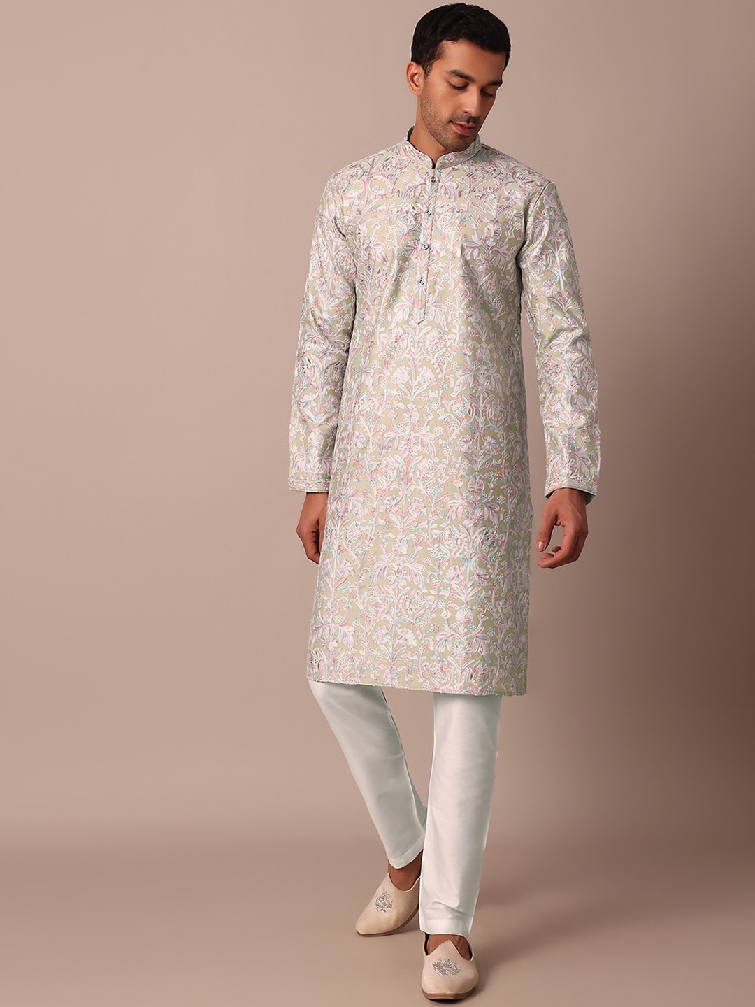 

KALKI Fashion Ethnic Motifs Embroidered Regular Kurta with Trouser, Green