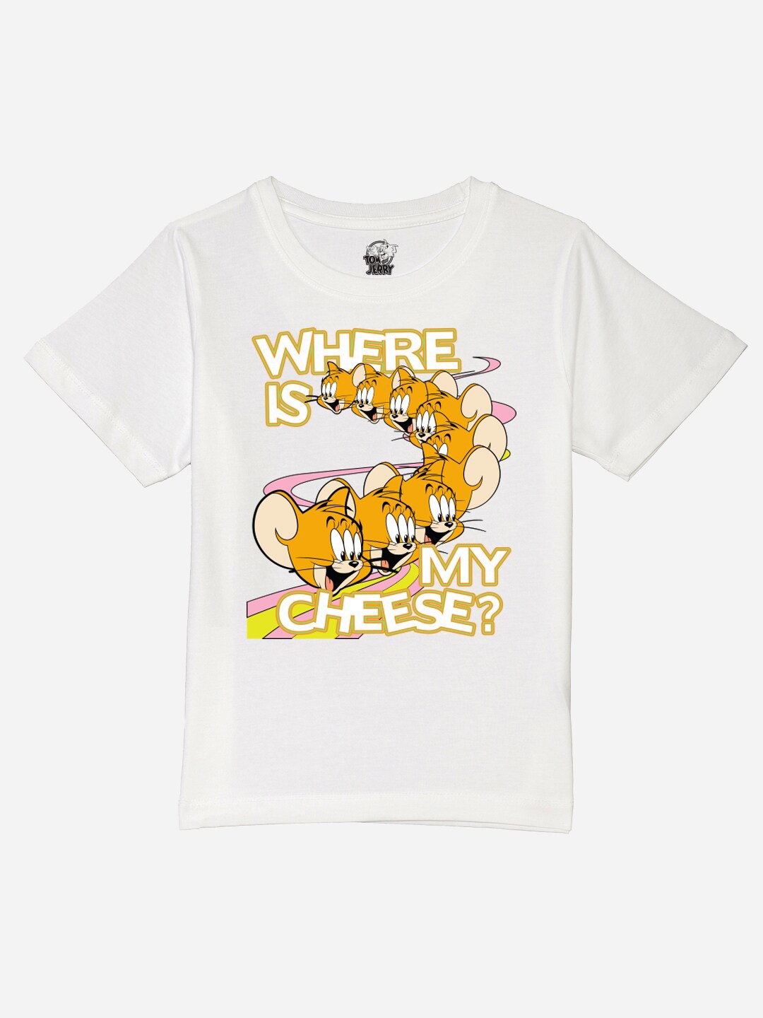 

YK Warner Bros Boys Tom & Jerry Graphic Printed Pure Cotton T-shirt, White