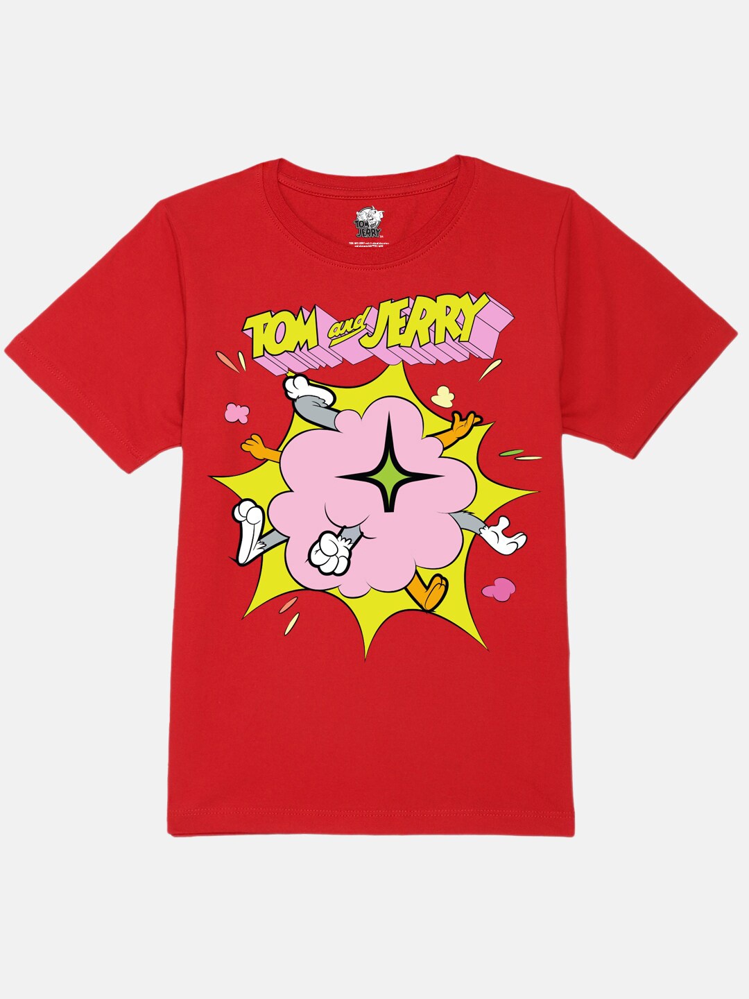 YK Warner Bros Boys Tom & Jerry Graphic Printed Pure Cotton T-shirt, Red
