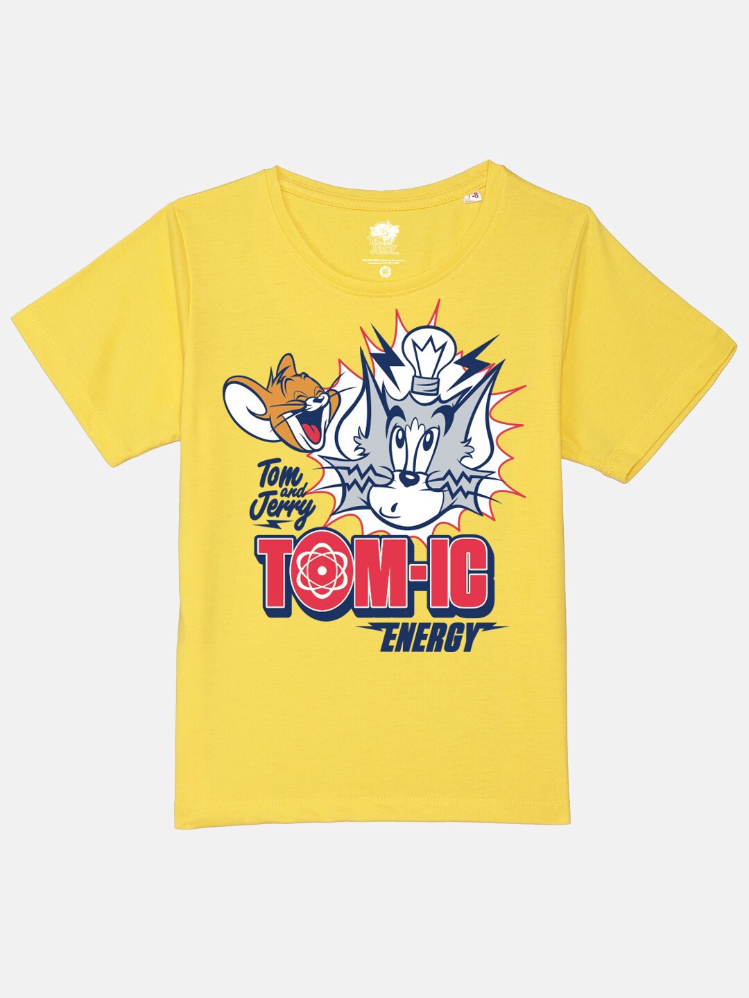 

YK Warner Bros Boys Tom & Jerry Graphic Printed Pure Cotton T-shirt, Yellow