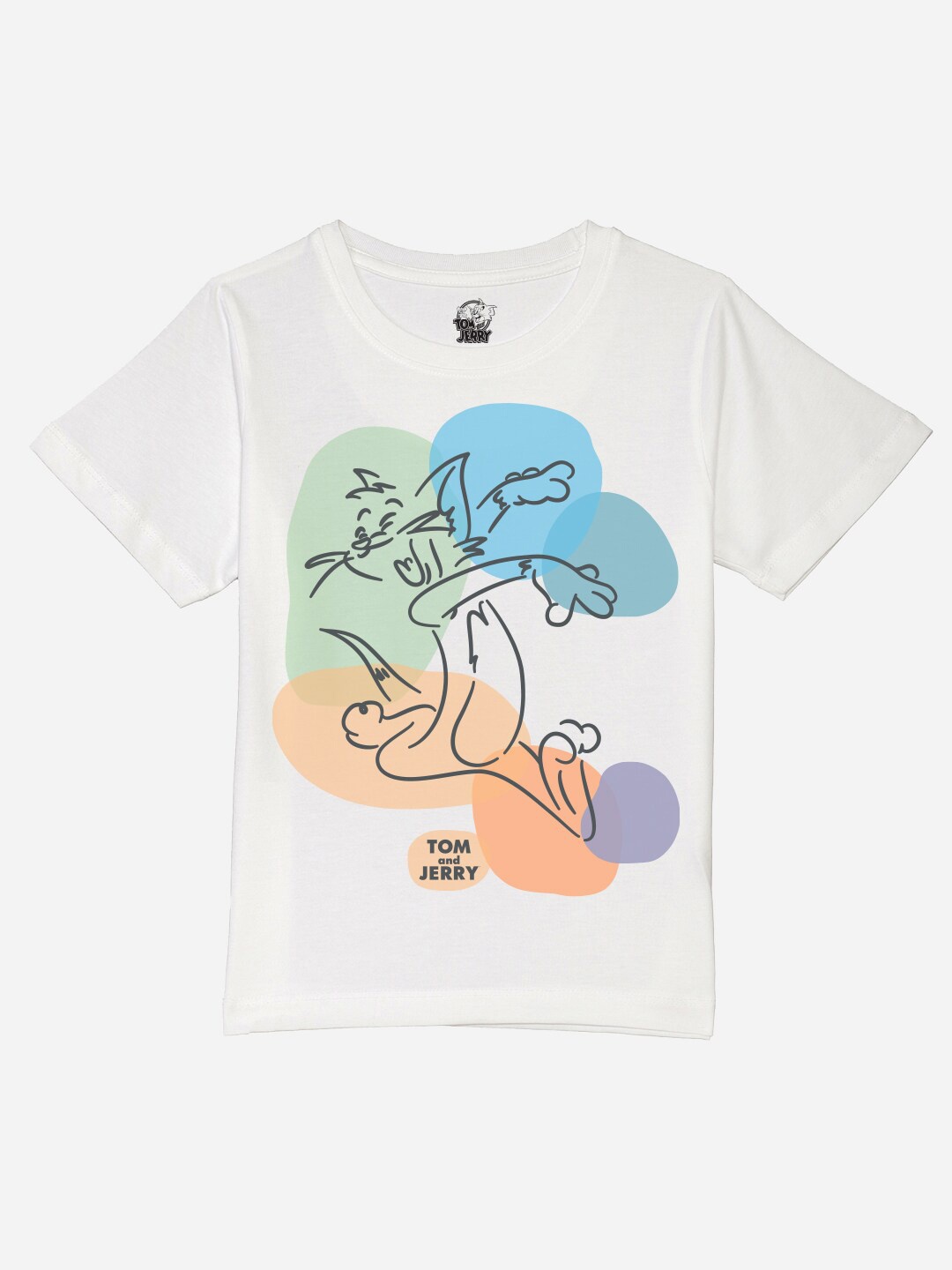 YK Warner Bros Boys Tom & Jerry Graphic Printed Pure Cotton T-shirt, White