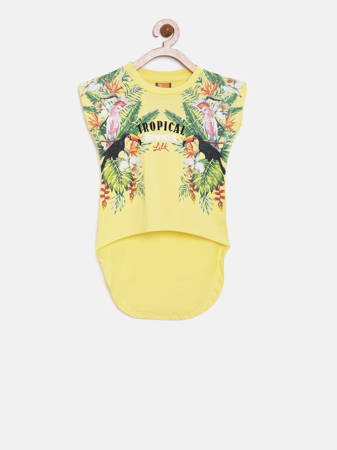 

Little Kangaroos Girls Yellow Printed High-Low Top