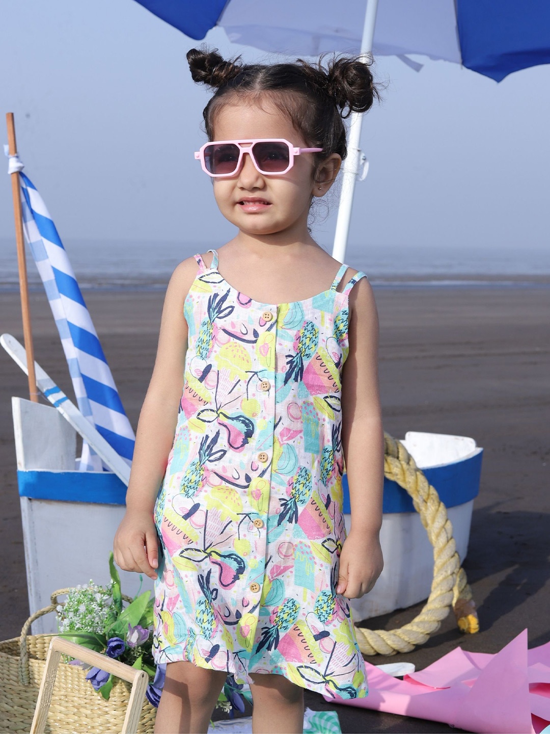 

BAESD Girls Floral Print Linen Round Neck Sleeveless A-Line Casual Dress, Pink