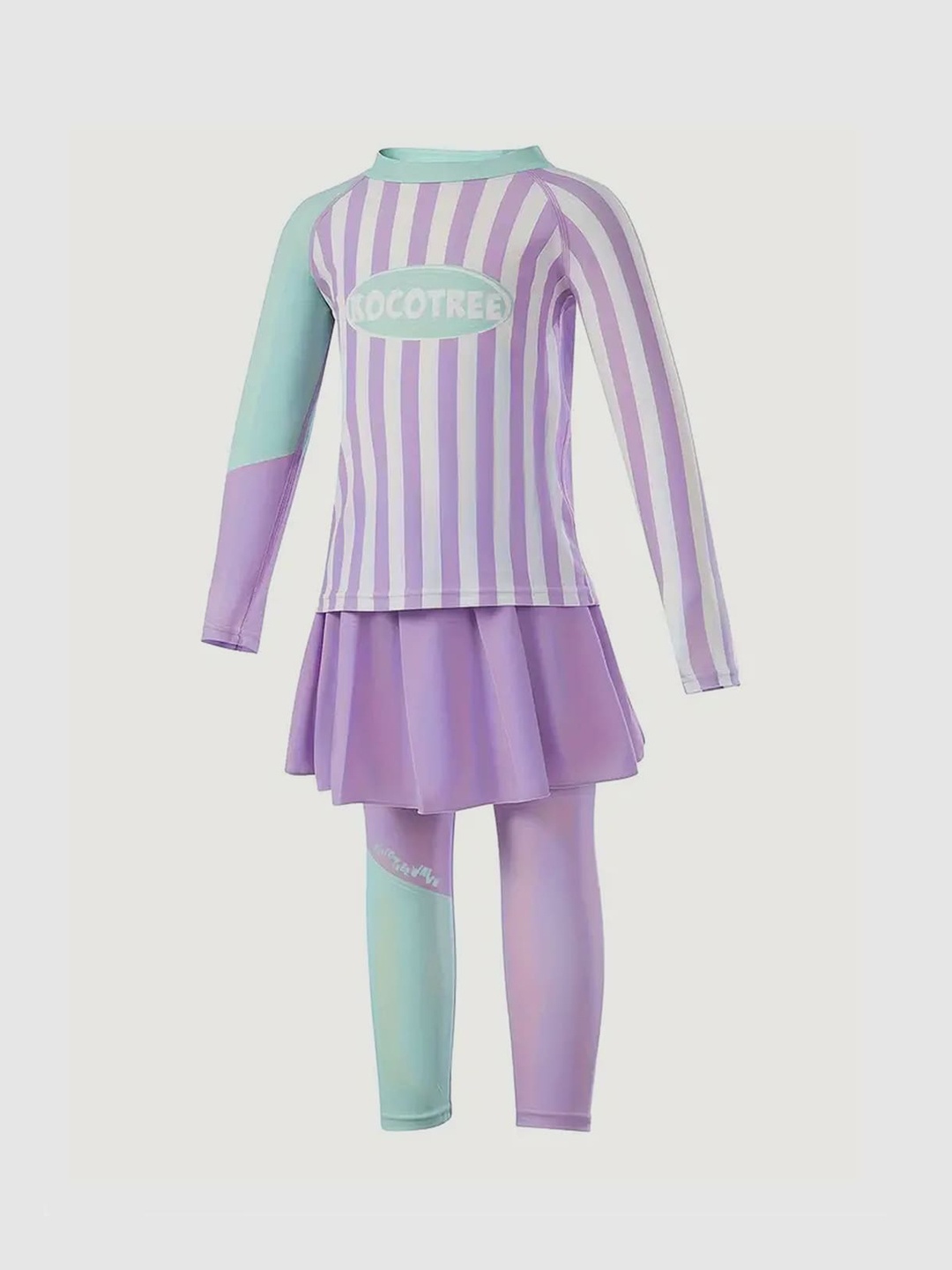 

Little Surprise Box LLP Kids 2Pcs Striped Full Length Swimsuit, Purple
