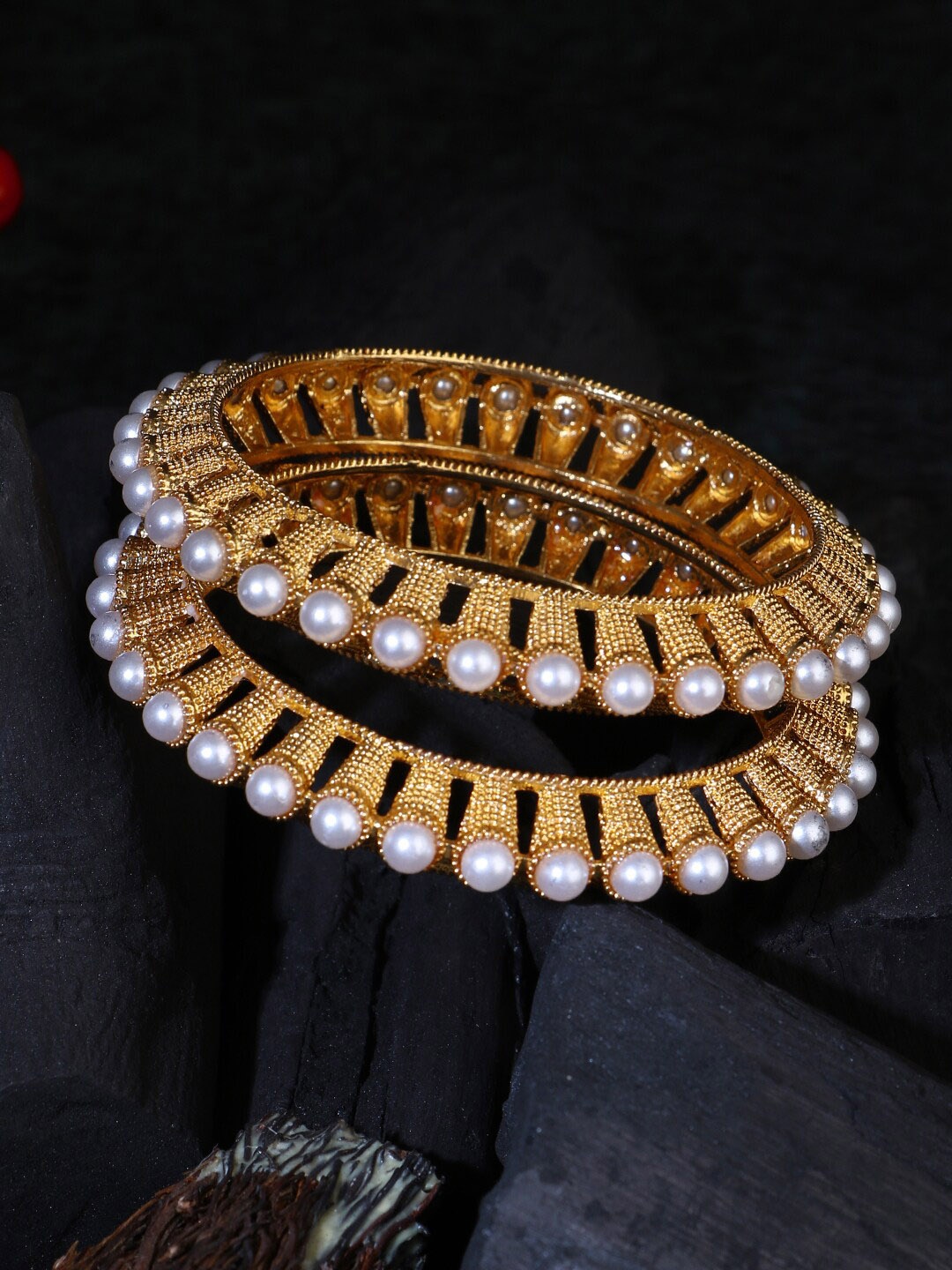 

Adwitiya Collection Set Of 2 Gold-Plated Beaded Bangles
