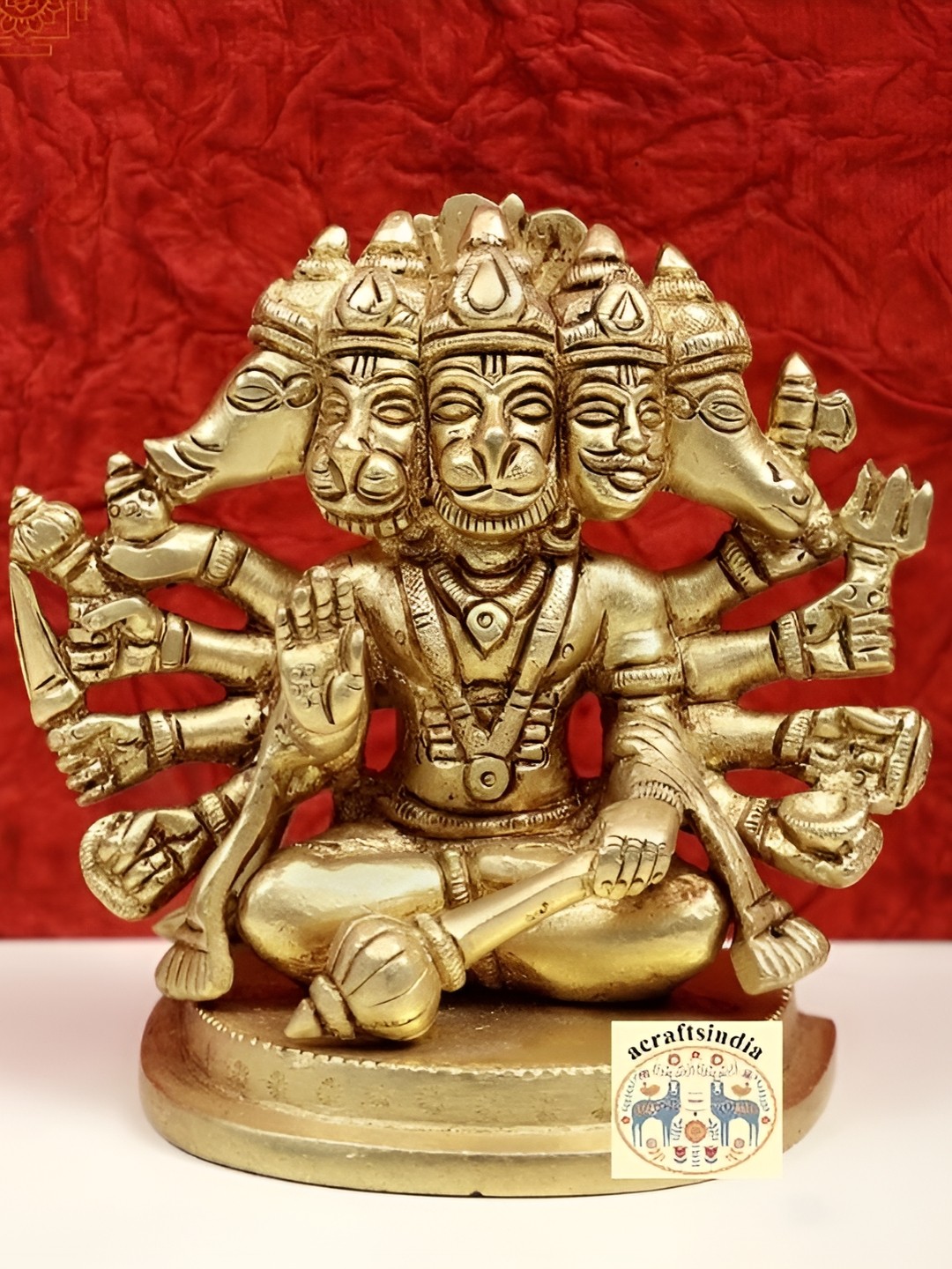 

acraftsindia Yellow Brass Panchamukhi Hanuman Idol Showpiece