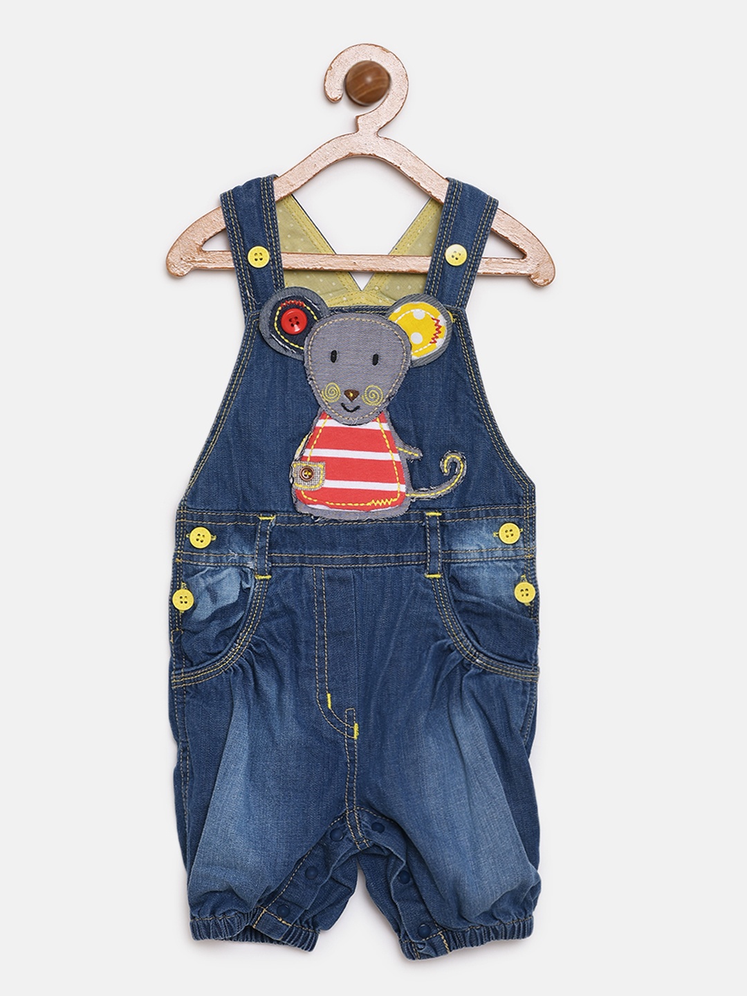 

Little Kangaroos Girls Blue Denim Printed Dungarees