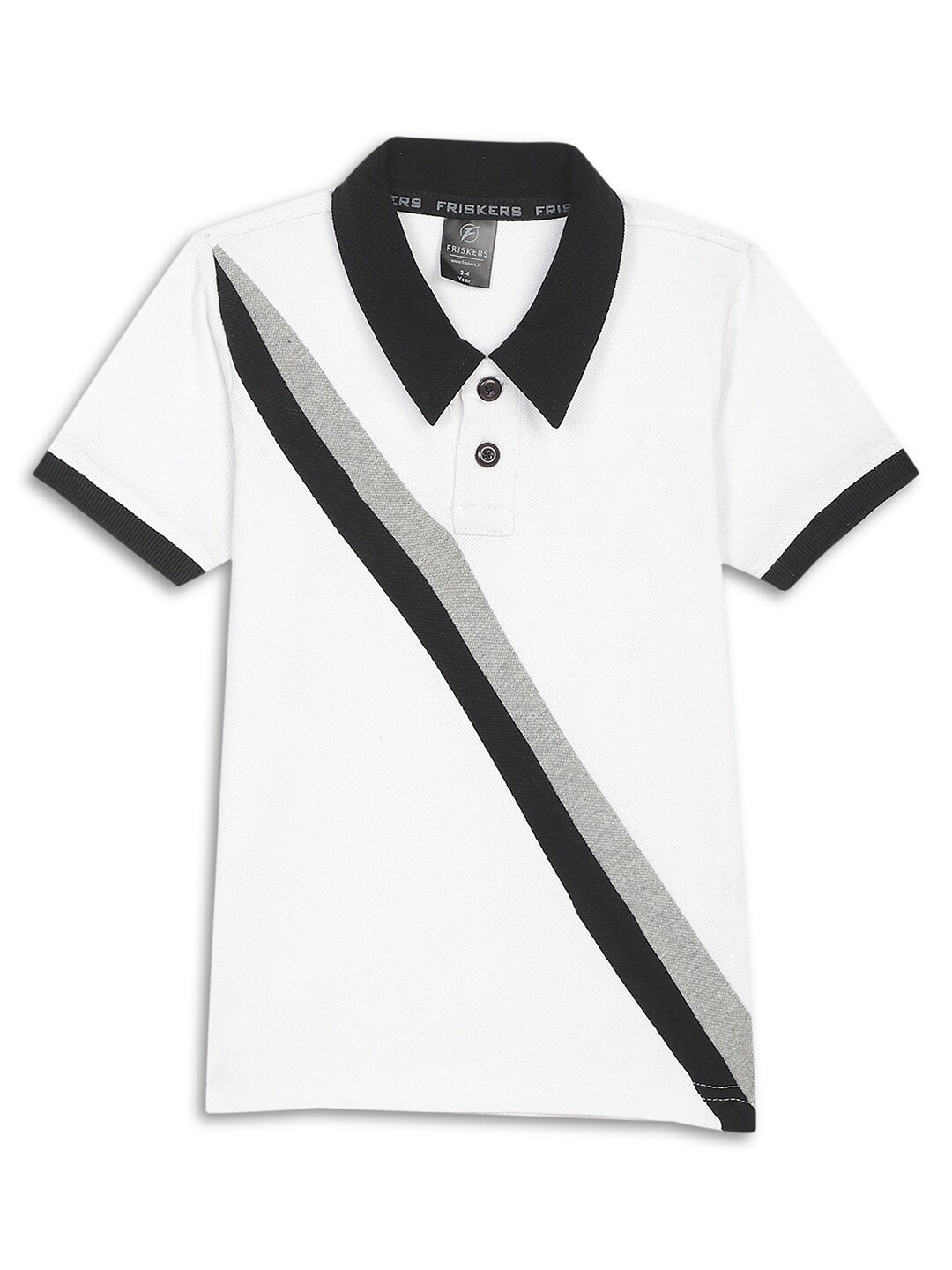 

Friskers Boys Striped Polo Collar Short Sleeves T-shirt, White