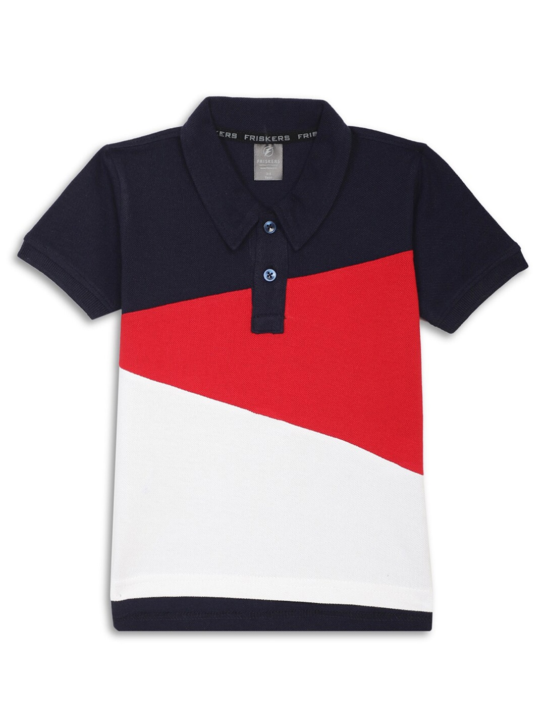 

Friskers Boys Colourblocked Polo Collar Short Sleeves T-shirt, Navy blue