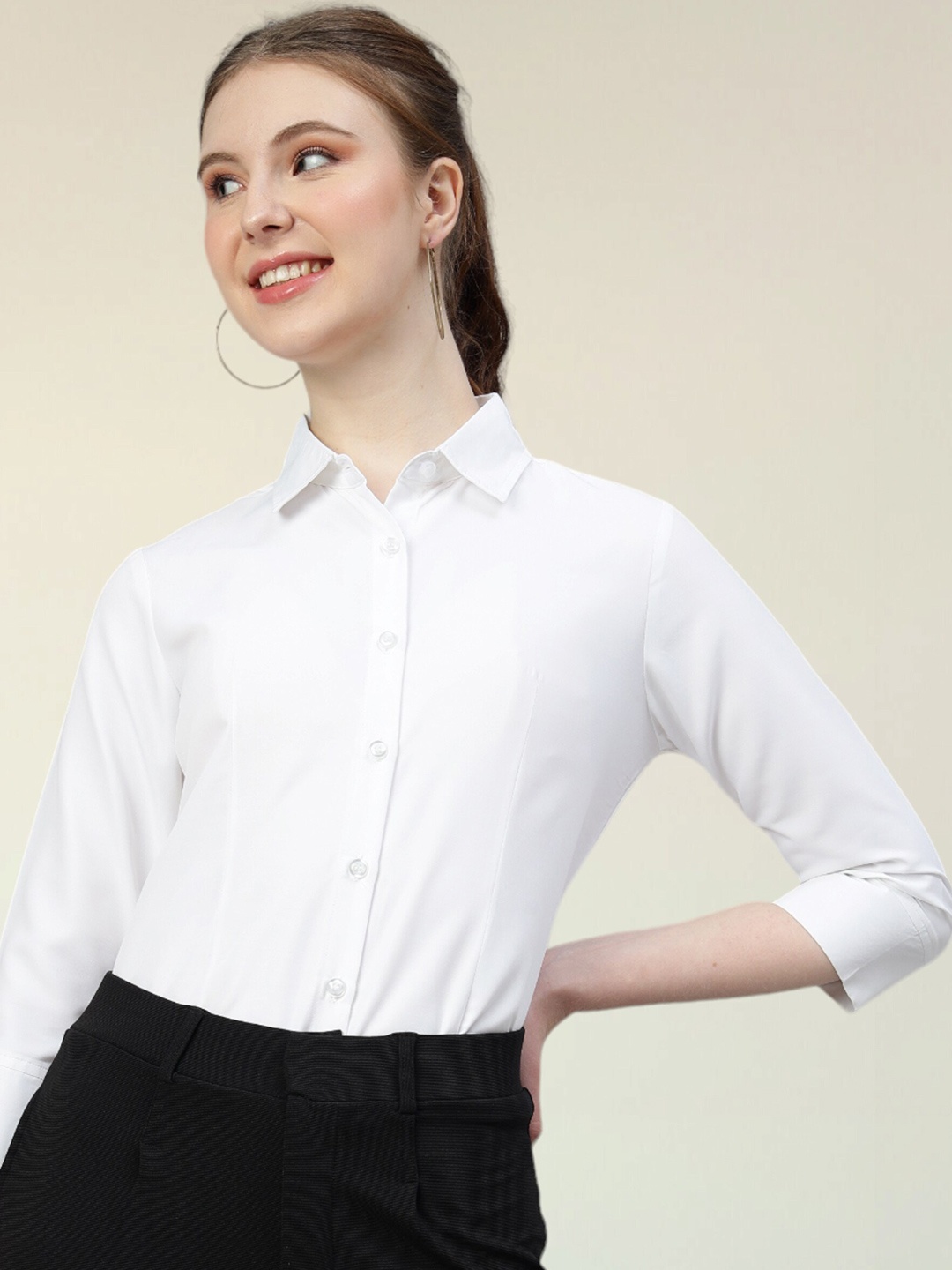 

FITHUB Spread Collar Cotton Formal Shirt, White