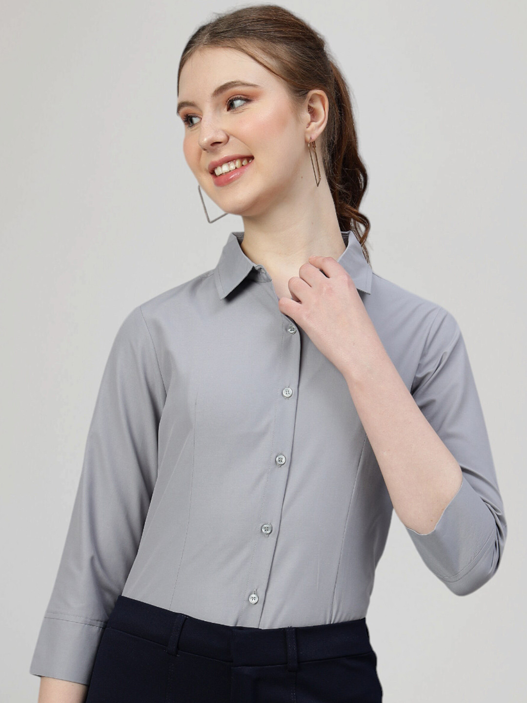 

FITHUB Spread Collar Cotton Formal Shirt, Grey