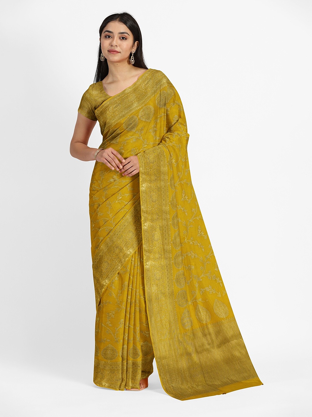 

Muskan Fashion Ethnic Motifs Zari Pure Georgette Banarasi Saree, Gold