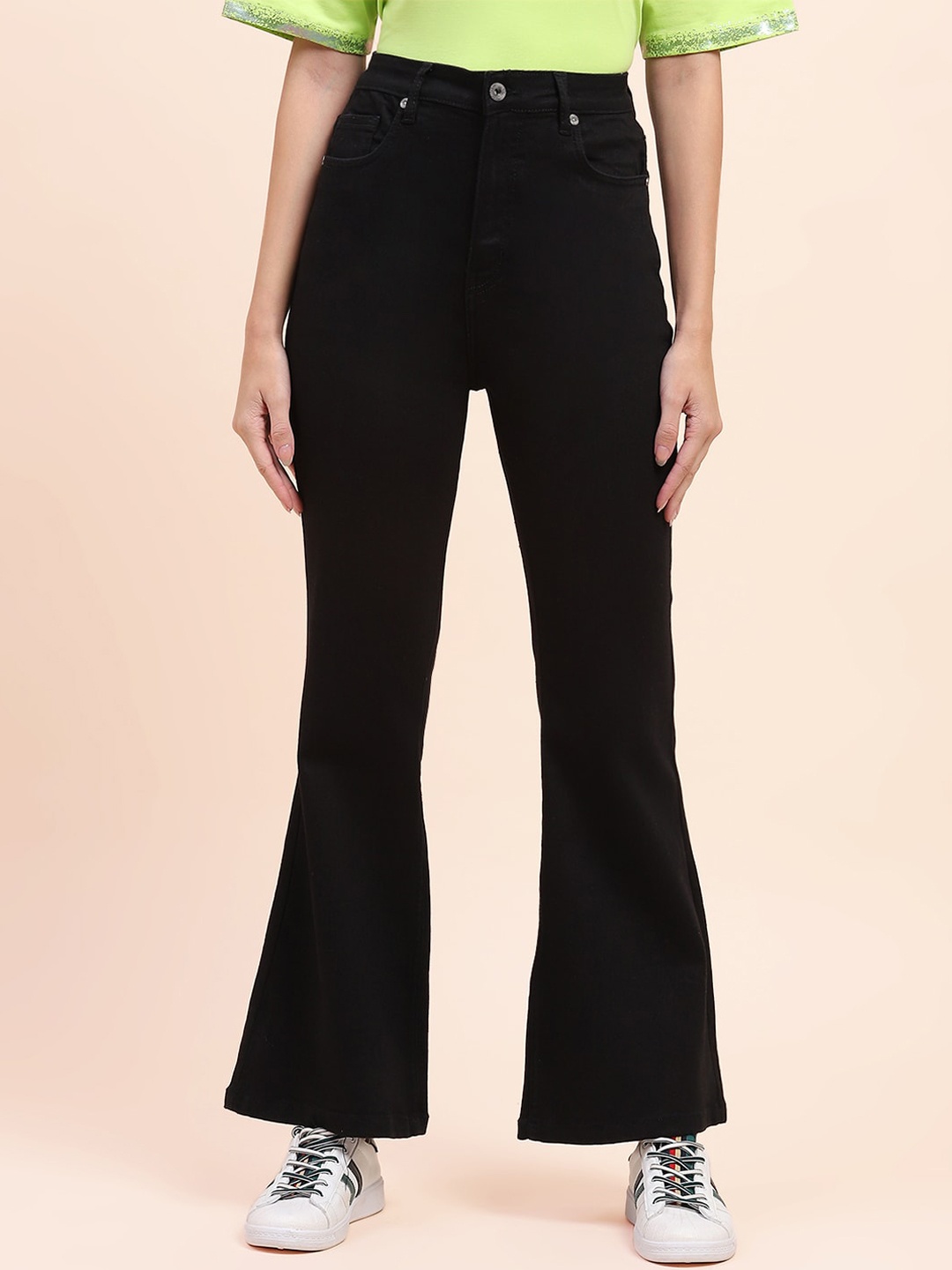 

CAMLA Women Mid-Rise Bootcut Stretchable Jeans, Black
