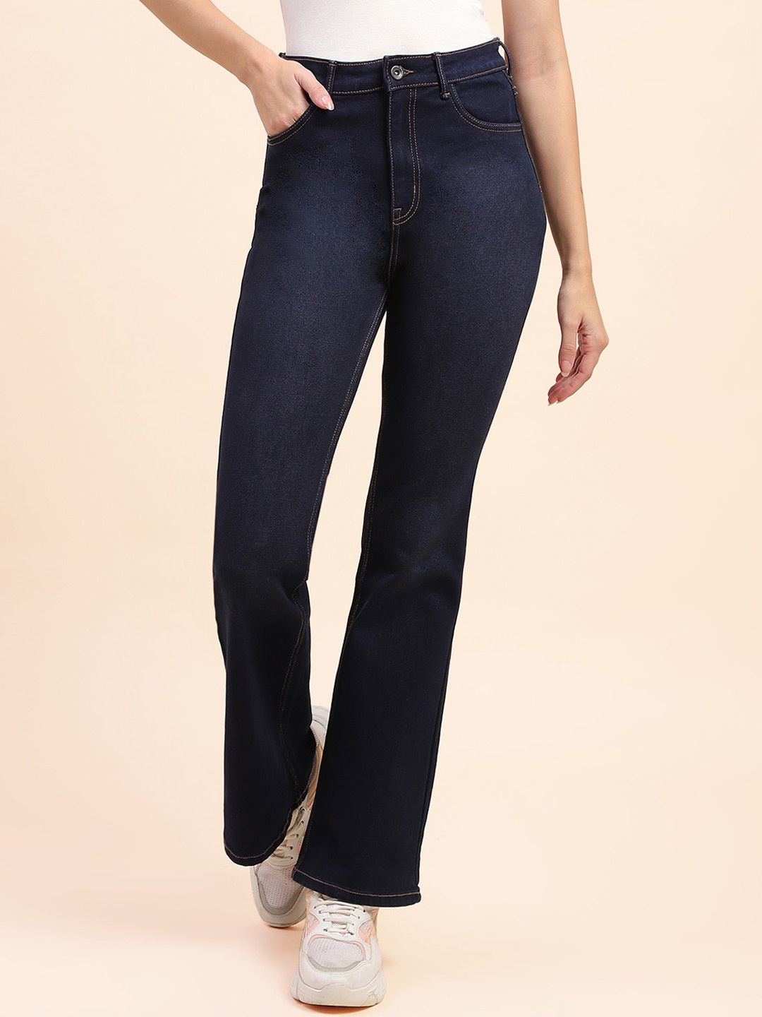 CAMLA Women Bootcut Mid Rise Clean Look Stretchable Jeans, Blue