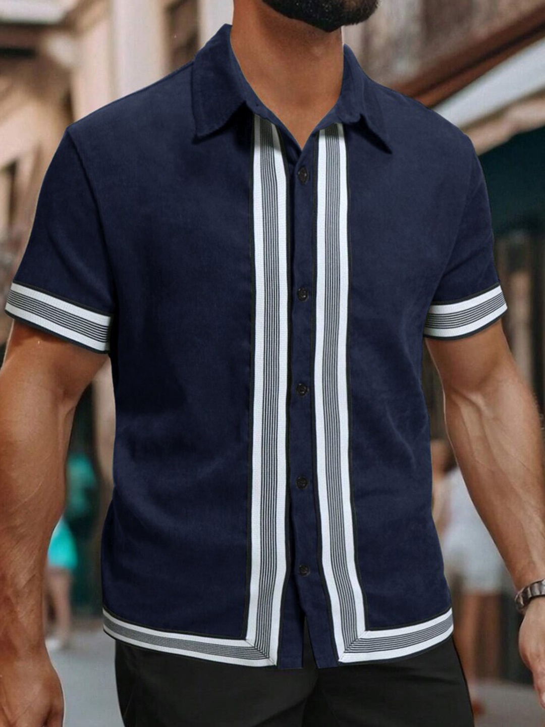 

Eyebogler Striped Printed Oversized T-shirt, Navy blue