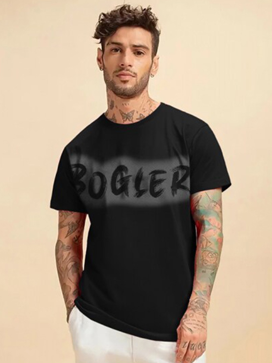 

Eyebogler Typography Printed Round Neck T-shirt, Black