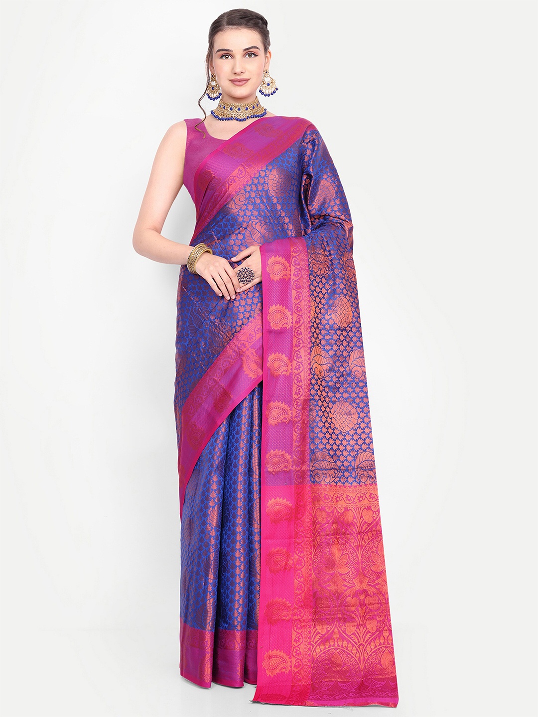 

AKSH FASHION Woven Design Zari Art Silk Banarasi Saree, Blue