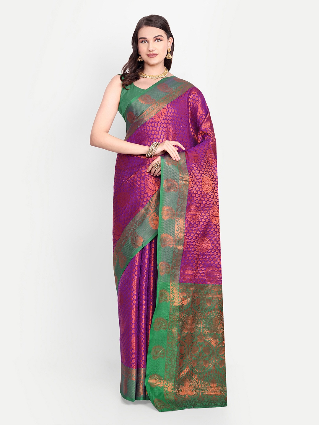 AKSH FASHION Ethnic Motifs Zari Art Silk Banarasi Saree, Magenta