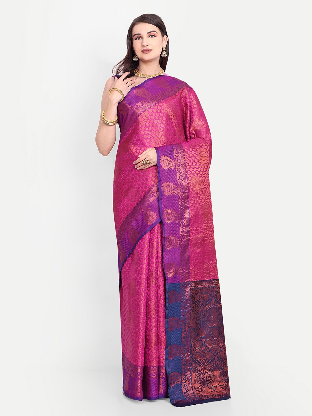 

AKSH FASHION Ethnic Motifs Zari Banarasi Saree, Pink