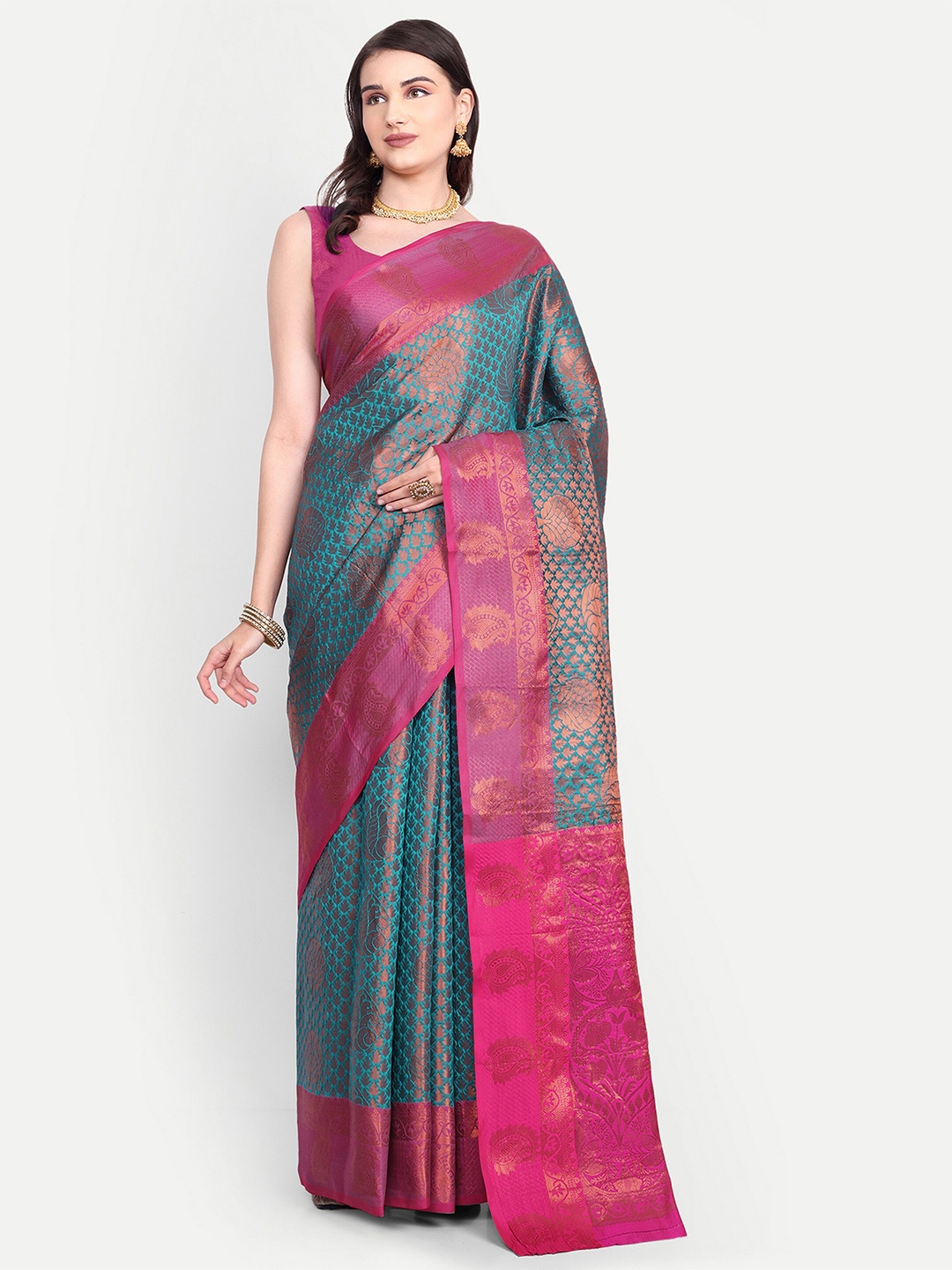 

AKSH FASHION Woven Design Zari Banarasi Saree, Turquoise blue