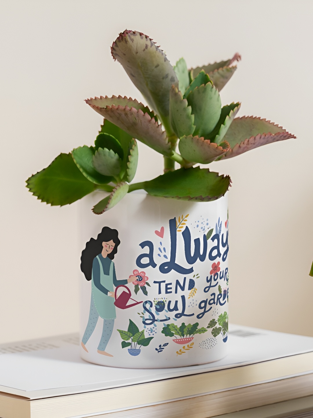 Gathari White Printed Ceramic Planters