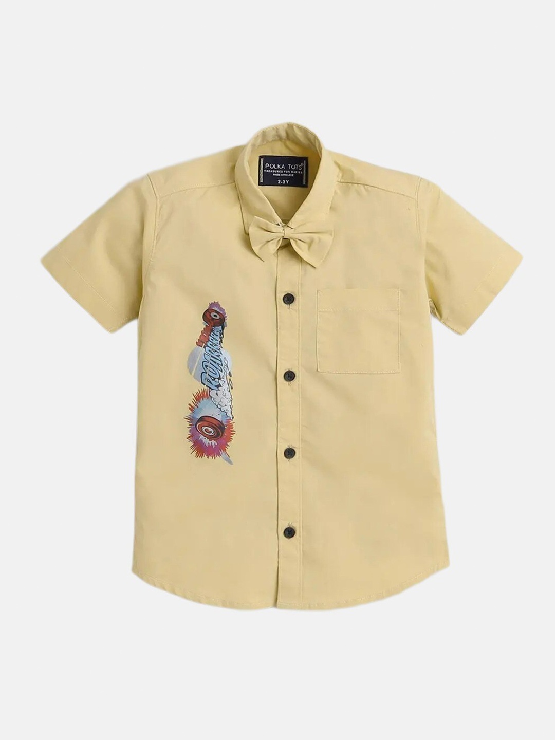 

Polka Tots Boys Graphic Printed Cotton Casual Shirt, Yellow
