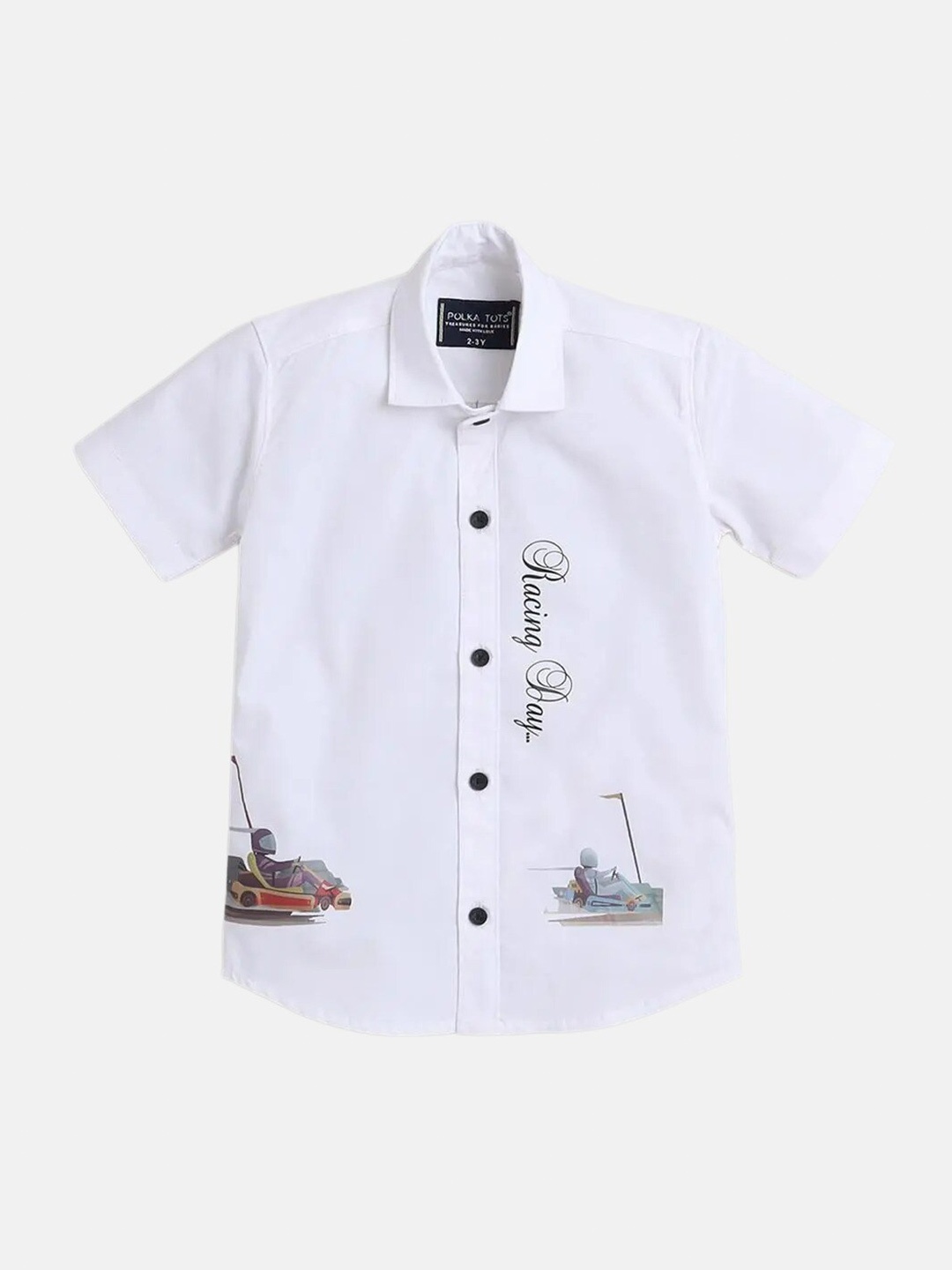 

Polka Tots Boys Graphic Printed Cotton Casual Shirt, White