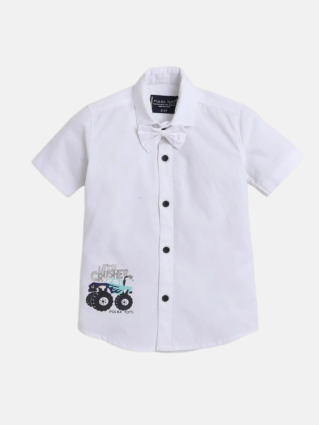 

Polka Tots Boys Graphic Printed Cotton Casual Shirt, White