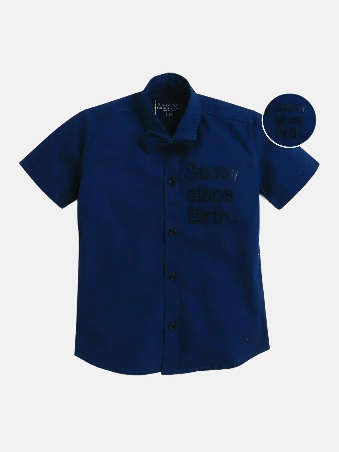 

Polka Tots Boys Cotton Spread Collar Short Sleeves Opaque Casual Shirt, Blue