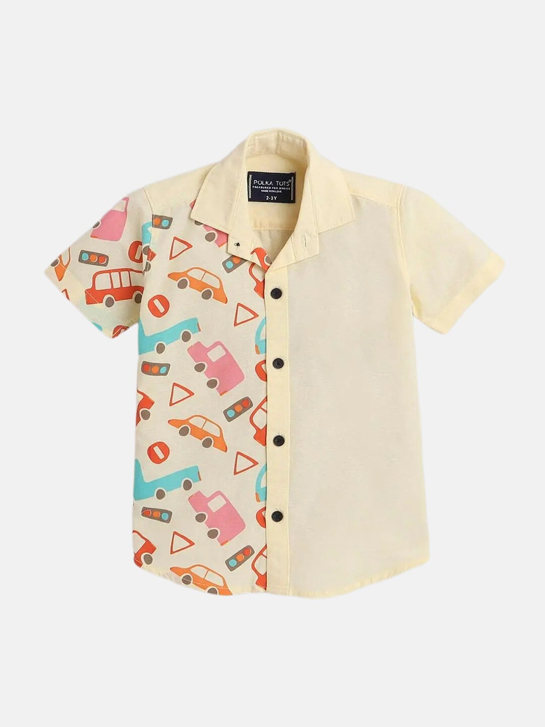 

Polka Tots Boys Conversational Printed Cotton Casual Shirt, Yellow