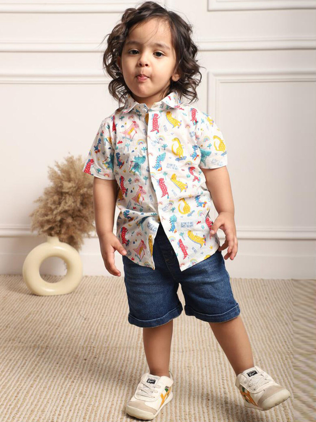 

Polka Tots Boys Conversational Printed Cotton Casual Shirt, White