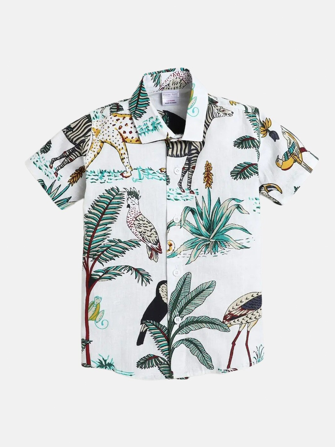 

Polka Tots Boys Tropical Printed Cotton Casual Shirt, White