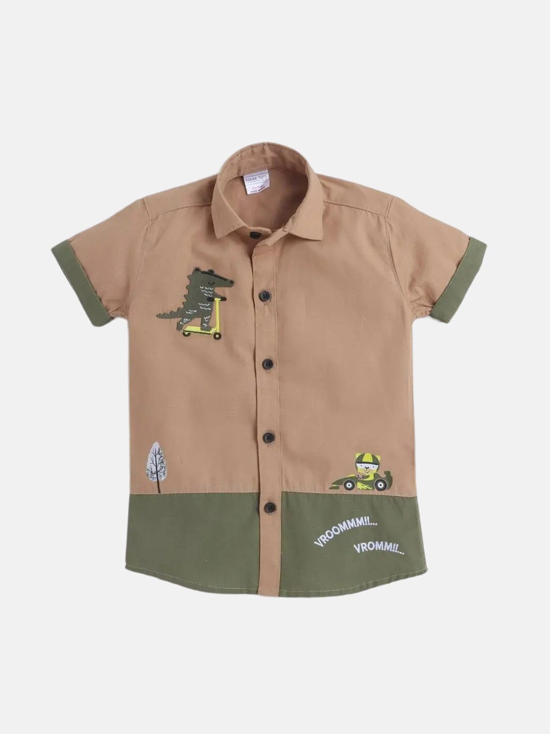 

Polka Tots Boys Graphic Printed Cotton Casual Shirt, Khaki