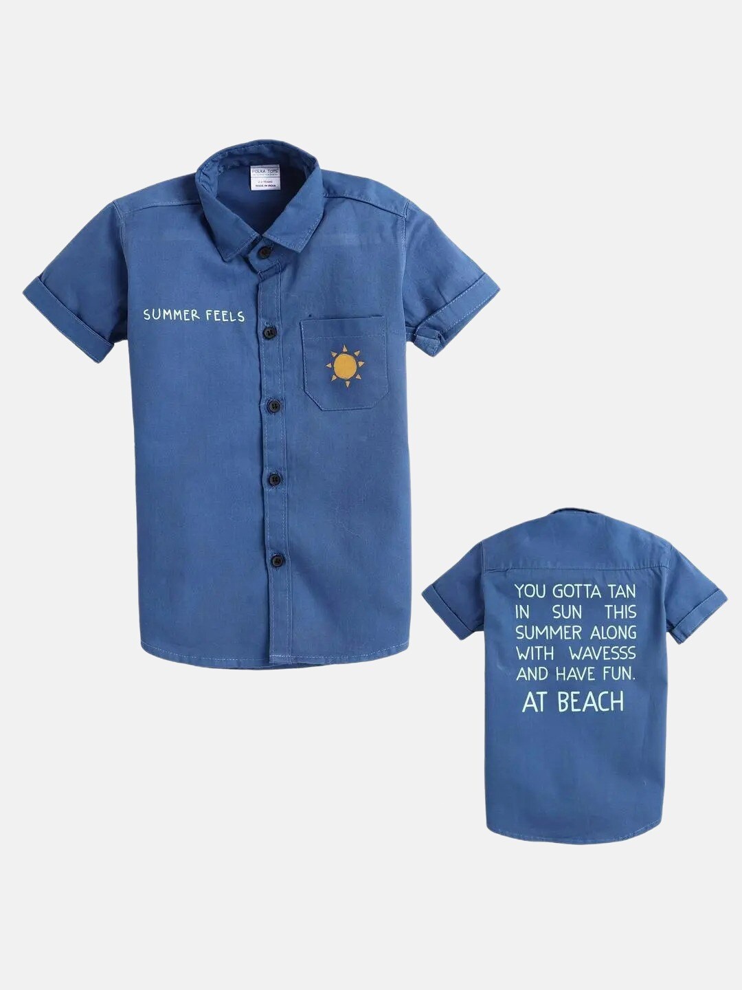 

Polka Tots Boys Typography Printed Cotton Casual Shirt, Blue