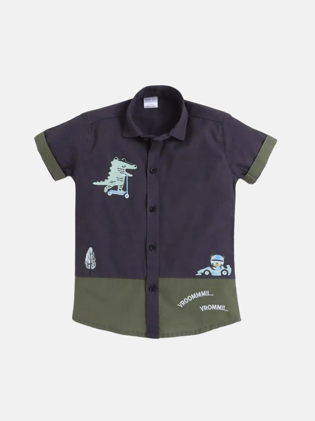 

Polka Tots Boys Graphic Printed Cotton Casual Shirt, Grey