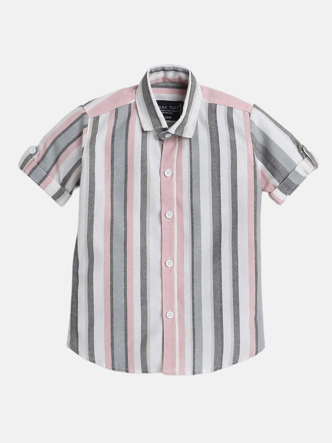 Polka Tots Boys Multi Striped Cotton Casual Shirt, Grey