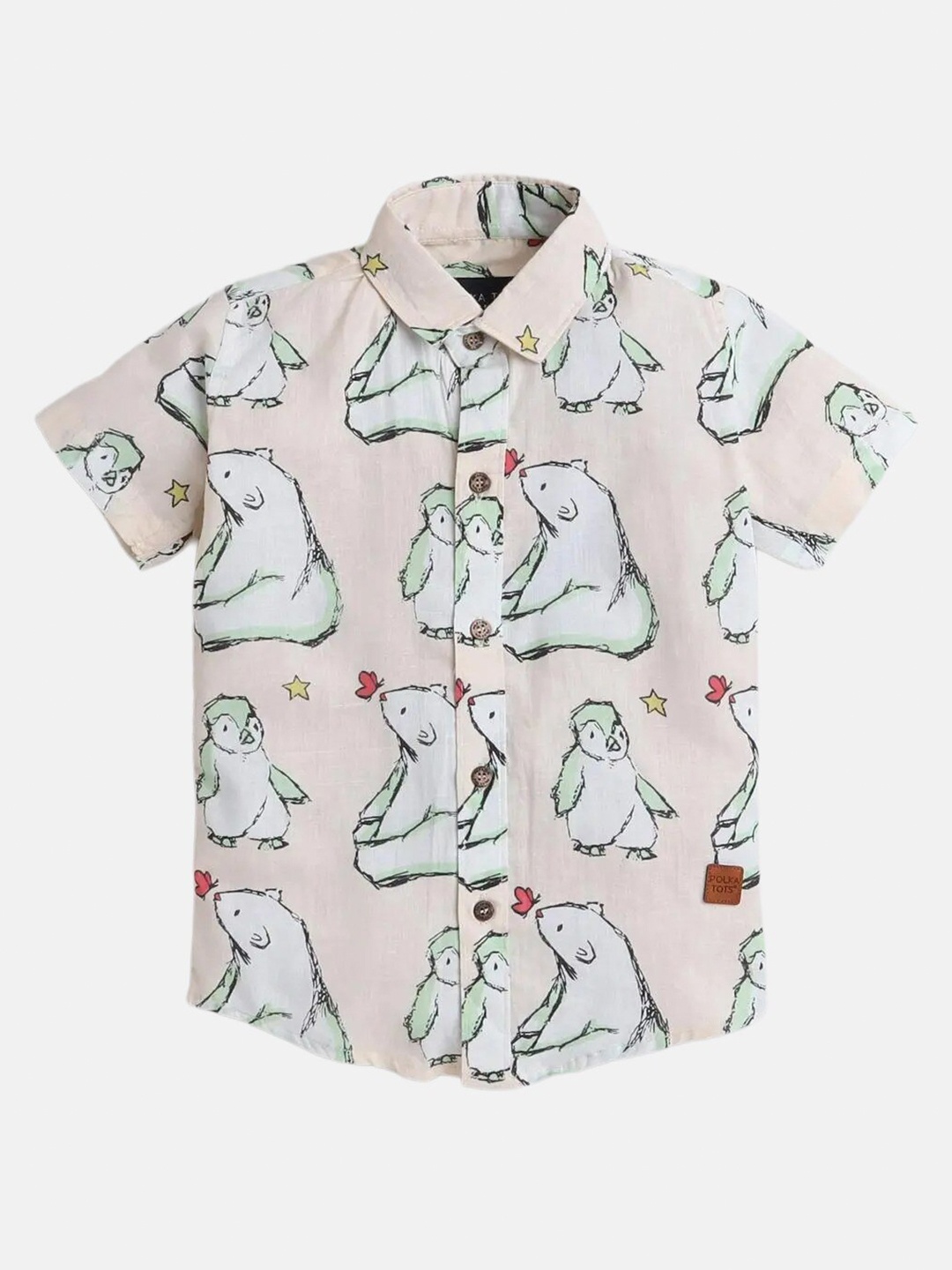 Polka Tots Boys Conversational Printed Cotton Casual Shirt, Pink