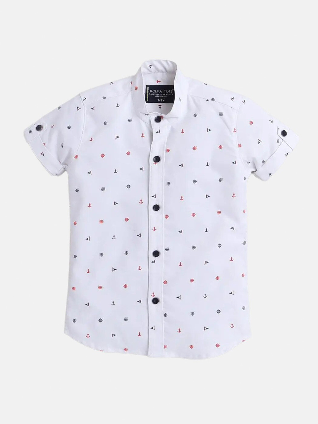 

Polka Tots Boys Micro Ditsy Printed Cotton Casual Shirt, White