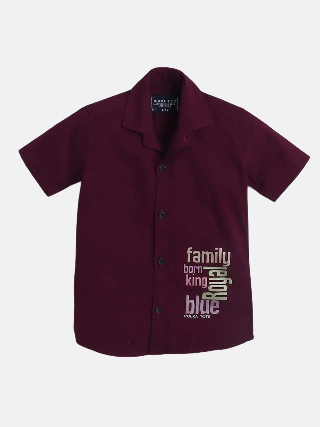 

Polka Tots Boys Typography Printed Cuban Collar Cotton Casual Shirt, Maroon