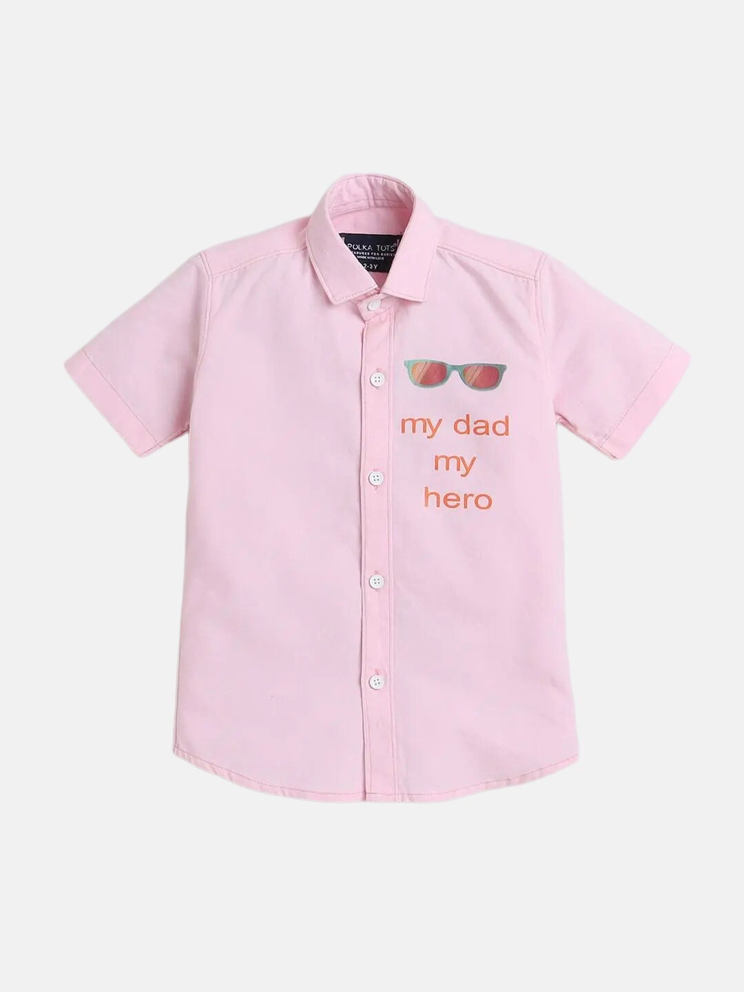 

Polka Tots Boys Typography Printed Cotton Casual Shirt, Pink
