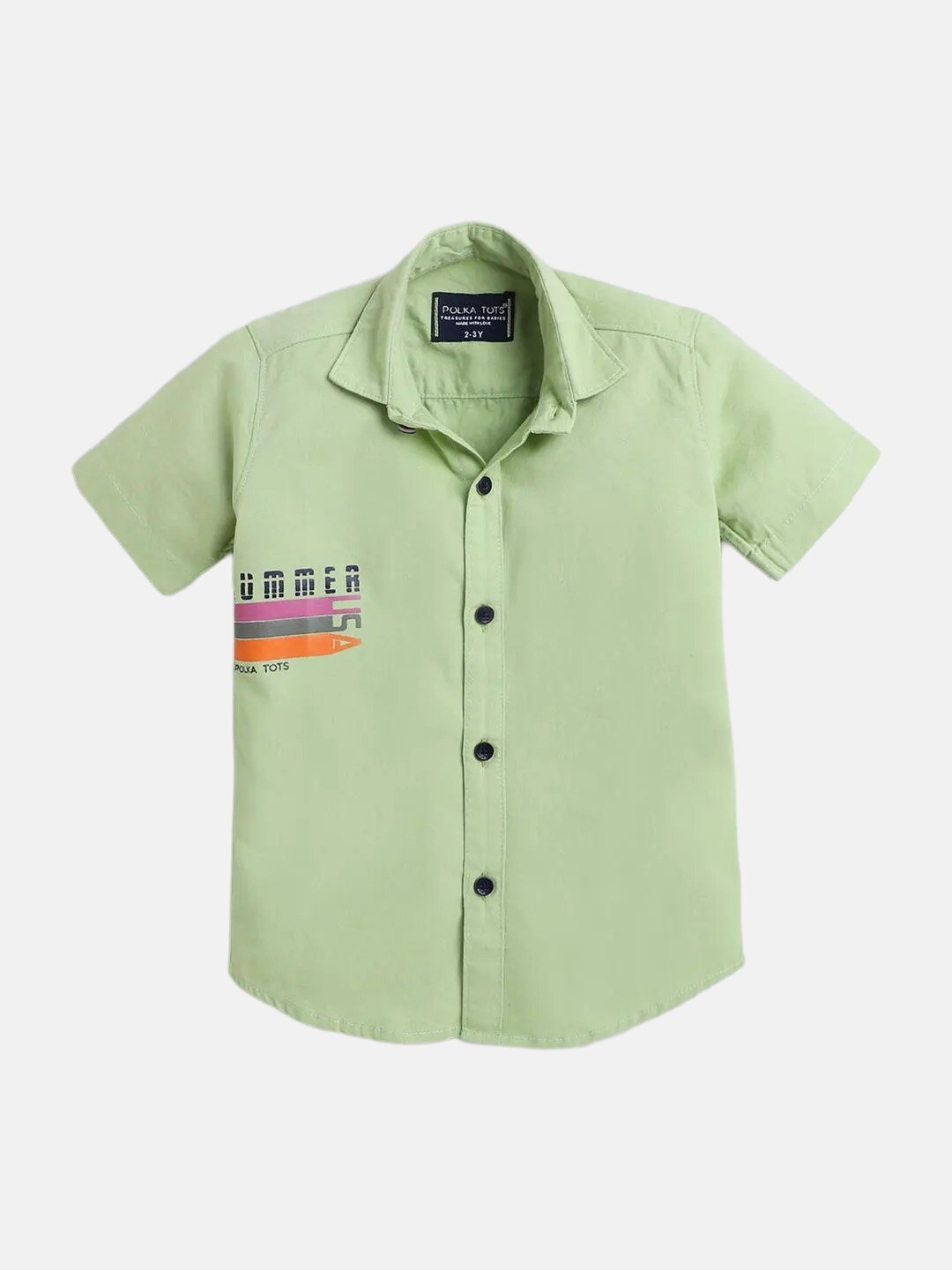 

Polka Tots Boys Typography Printed Cotton Casual Shirt, Green