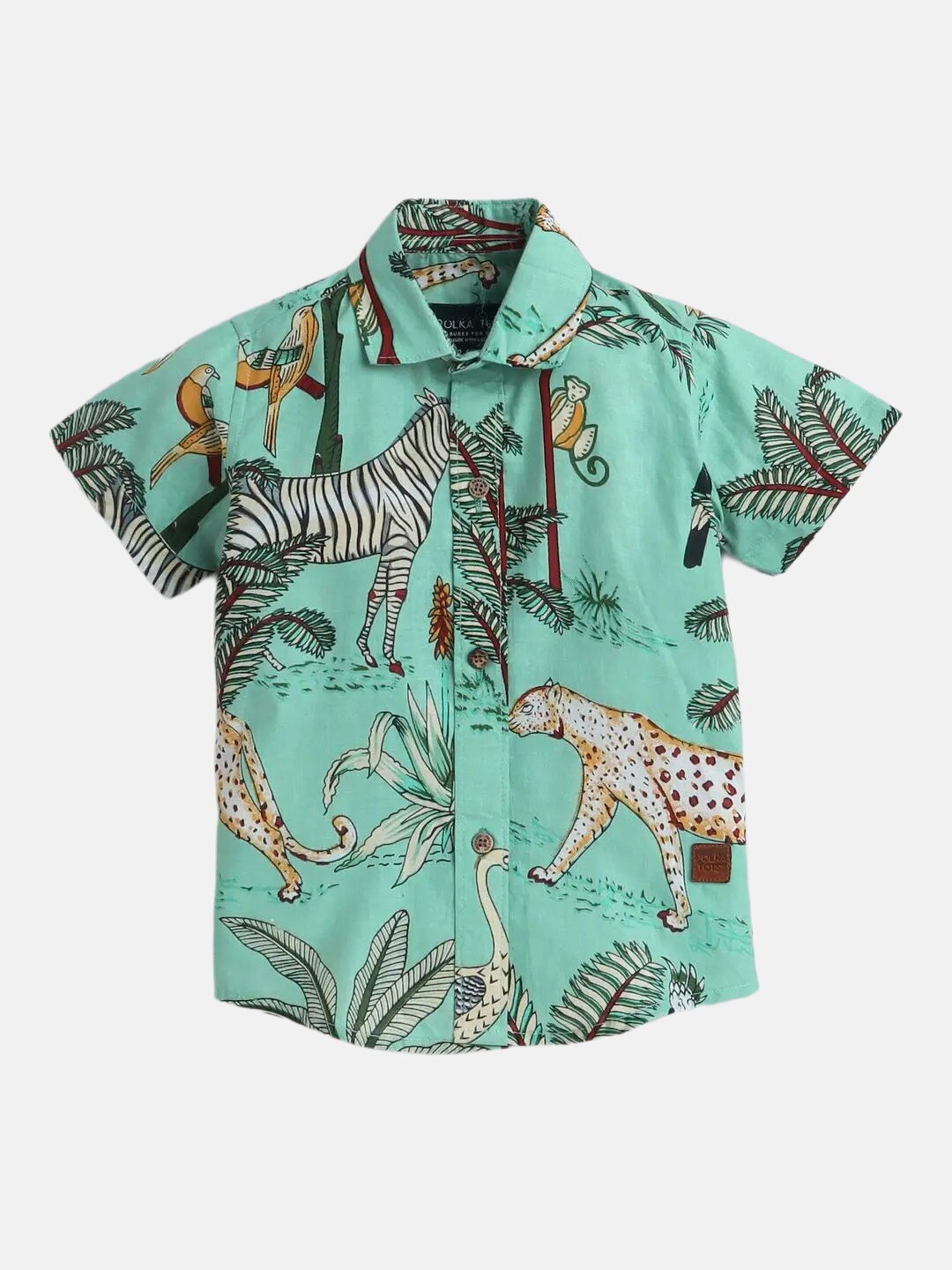 

Polka Tots Boys Floral Opaque Printed Cotton Casual Shirt, Green