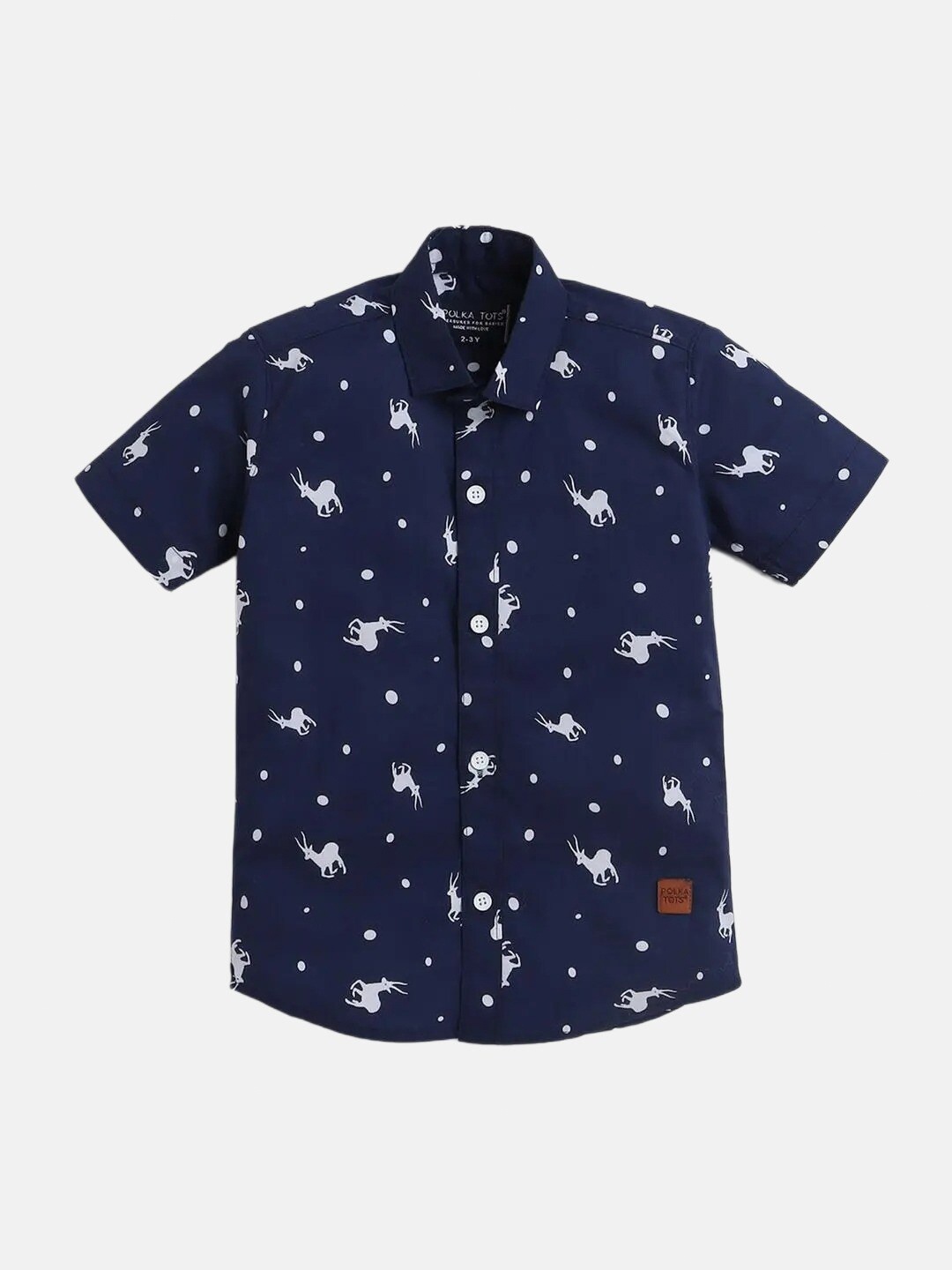 

Polka Tots Boys Conversational Printed Cotton Casual Shirt, Navy blue