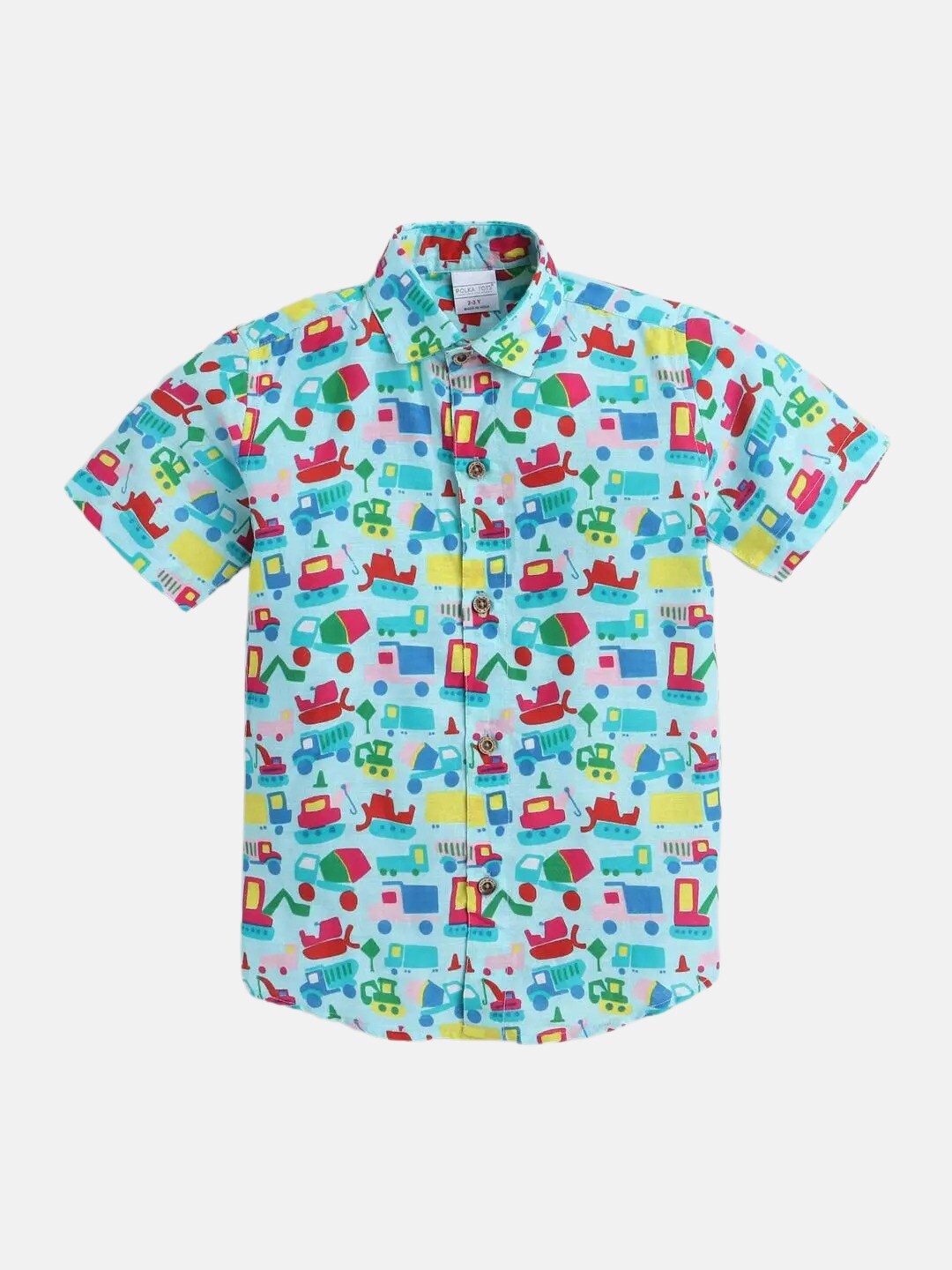 

Polka Tots Boys Conversational Printed Cotton Casual Shirt, Blue