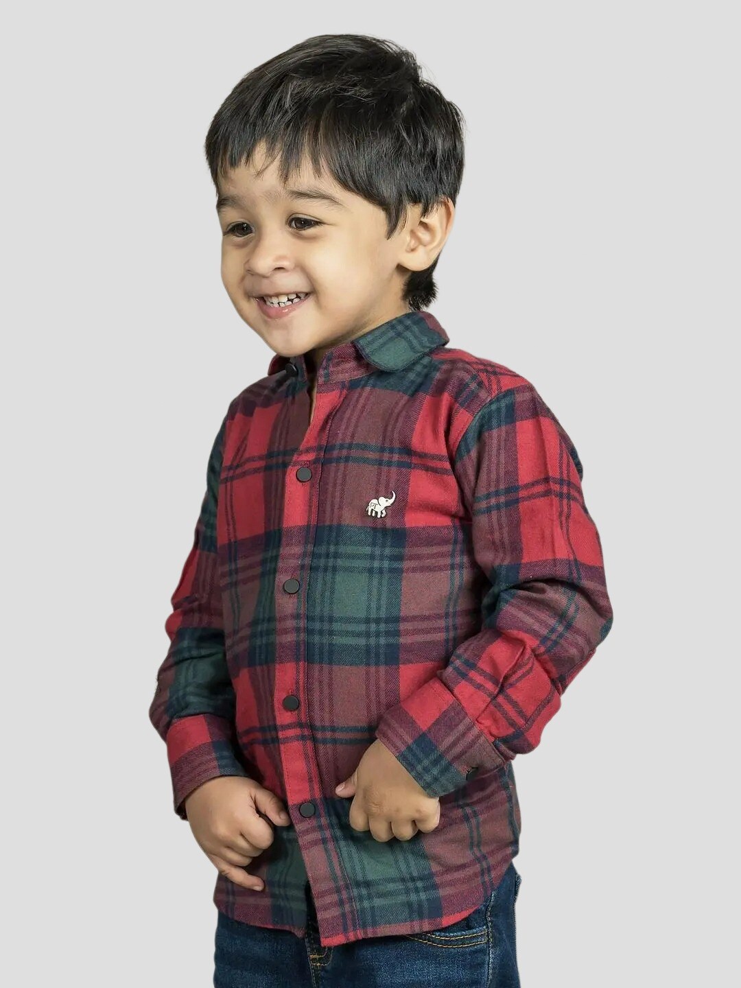 

Polka Tots Boys Tartan Checked Cotton Casual Shirt, Red