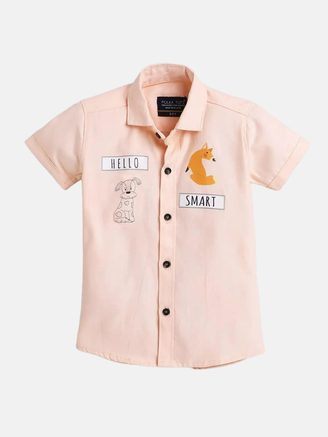 

Polka Tots Boys Graphic Printed Cotton Casual Shirt, Peach