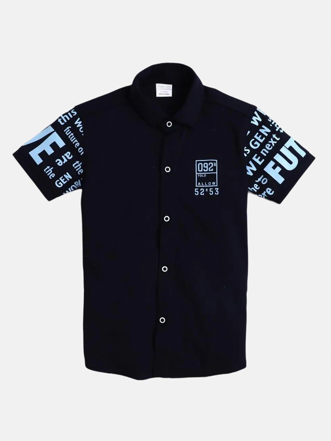 Polka Tots Boys Typography Printed Cotton Casual Shirt, Navy blue